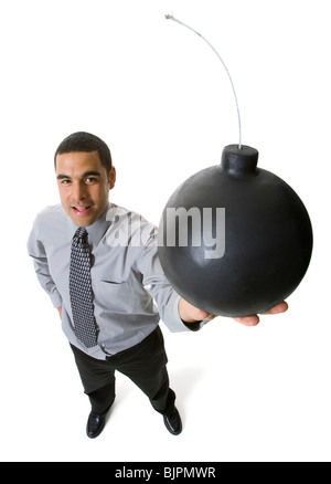 Uomo con una palla di cannone Foto Stock