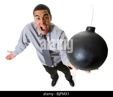 Uomo con una palla di cannone Foto Stock