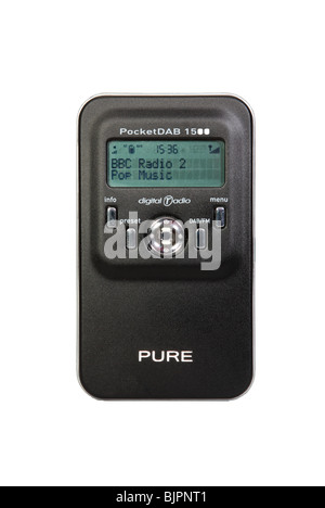 Pura 1500 pocket digital radio isolata su uno sfondo bianco. Foto Stock