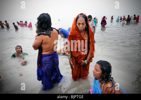 Ganga Sagar Mela festival nel Bengala Occidentale, India Foto Stock