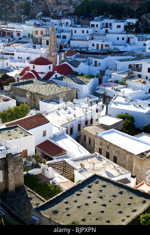 Vista sul villaggio di Lindos. Isola di Rodi, Grecia Foto Stock