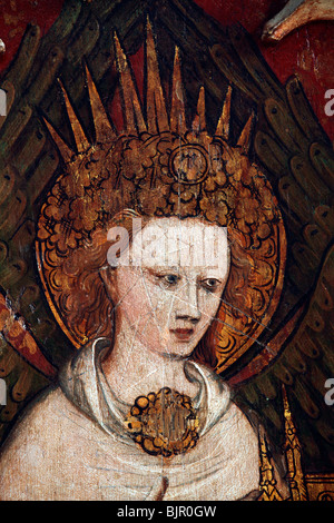 Dipinto di Rood schermo raffigurante un angelo, San Michele e Tutti gli Angeli Chiesa, Barton Turf, Norfolk Foto Stock