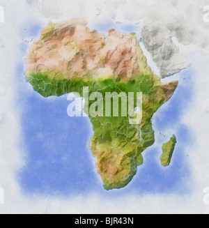 Africa, mappa di rilievo nei colori dell'acqua. Foto Stock