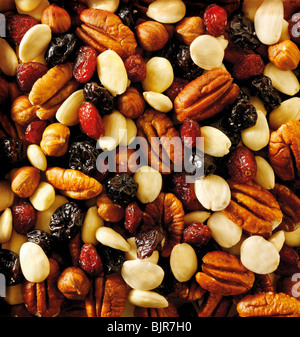 Frutta e dado - mescolare le noci pecan, mandorle, raisons ed essiccato cranberry. Foto di cibo Foto Stock