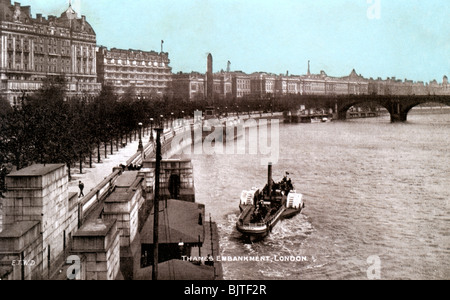 Il Tamigi Embankment, London, nei primi anni del XX secolo. Artista: sconosciuto Foto Stock