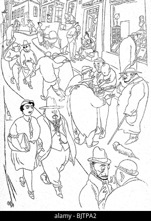 Ebraismo / Gioielli e persecuzione degli ebrei, antisemitismo, 'Berliner Bilder: Grenadierstrasse', caricatura di Karl Arnold, Simplicissimus, 1921, , Foto Stock