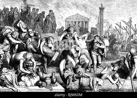 Mondo antico, periodo migrante, Vandali dopo il saccheggio di Roma 455, dopo disegno di H. Leutemann, incisione del legno, 19th secolo, Foto Stock