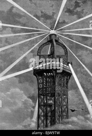 La luce elettrica in cima alla torre Eiffel, Parigi, 1889. Artista: sconosciuto Foto Stock