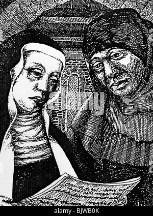 Mechthild von Magdeburg, um 1210 - 1290, autore/scrittore tedesco (poeta), woodcut, 20th secolo, Foto Stock