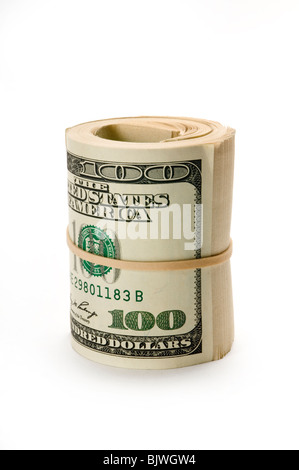 Rotolo di fatture del dollaro su bianco Foto Stock