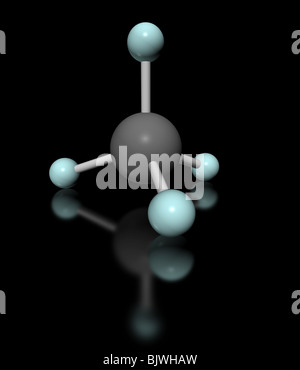 Il modello molecolare di metano su sfondo nero Foto Stock