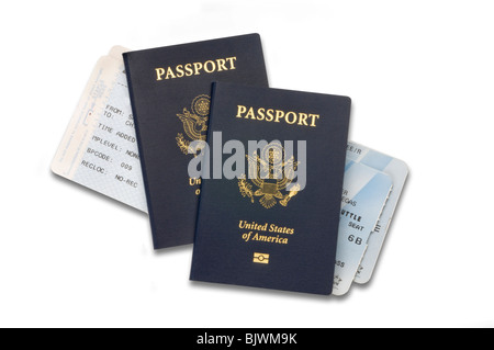 I passaporti con biglietti aerei Foto Stock