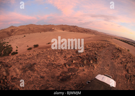Vista di Hoarusib valley in Kaokoland Namibia al tramonto Foto Stock