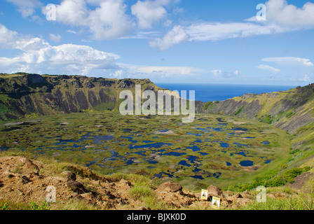 Rano Raraku vulcano, l'isola di pasqua, Cile Foto Stock