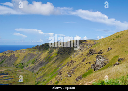 Rano Raraku vulcano, l'isola di pasqua, Cile Foto Stock