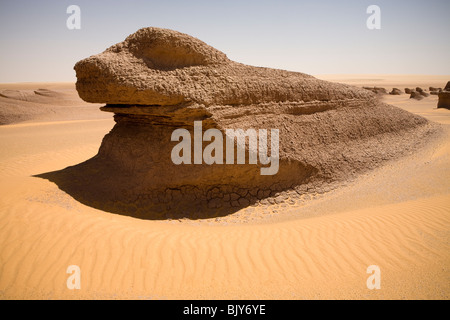 Close up Yardang, o fango Lions, a metà giornata sole nel deserto del Sahara, in rotta verso il Gilf Kebir, deserto occidentale d'Egitto Foto Stock