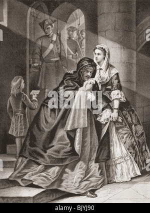 La fuga del Signore Nithsdale, travestito da donna, dalla Torre di Londra, 1716. Foto Stock