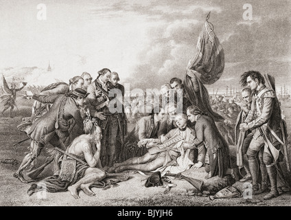 La morte del generale Wolfe sulle alture di Abraham, Quebec, Canada 1759. James Wolfe, 1727 – 1759. Ufficiale dell'esercito britannico Foto Stock