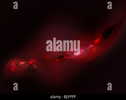 Abstract la luminescenza rossa su nero frattale Foto Stock