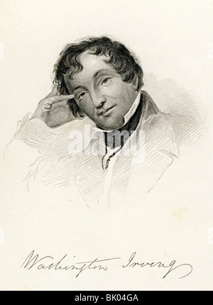 Irving, Washington, 3.4.1783 - 28.11.1859, l'autore americano / scrittore, ritratto, acciaio, incisione del XIX secolo , artista del diritto d'autore non deve essere cancellata Foto Stock