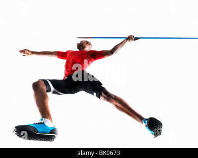 Atleta maschio preparando a lanciare giavellotto Foto Stock