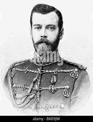 Nicola II Alexandrovich, 6.5.1868 - 16.7.1918, Imperatore di Russia 21.10.1894 - 2.3.1917, ritratto, incisione in legno, 1895, , Foto Stock