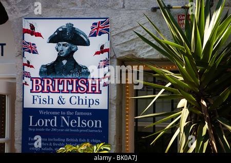 Cartello fuori il Lord Nelson ristorante in Gibilterra Foto Stock