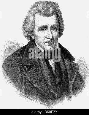 Jackson, Andrew J., 15.3.1767 - 8.6.1845, generale e politico americano (Dem.), 7th Presidente degli Stati Uniti 4.3.1829 - 4.3.1837, ritratto, incisione del legno, 19th secolo, , Foto Stock