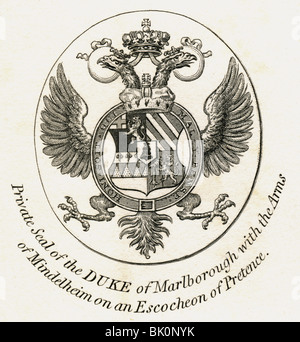 Marlborough, John Churchill, primo duca di, 26.5.1650 - 16.6.1722, British generale e uomo politico, il suo sigillo privato, acciaio incisione, pubblicata a Londra, marzo 1818, artista del diritto d'autore non deve essere cancellata Foto Stock