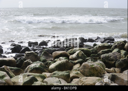 Massi di pietra sul litorale Foto Stock