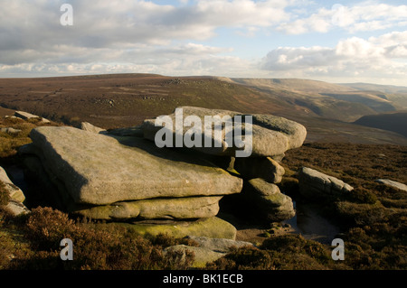 Parte superiore della valle del Derwent da cavallo pietre, Howden Mori, Peak District, Derbyshire, England, Regno Unito Foto Stock