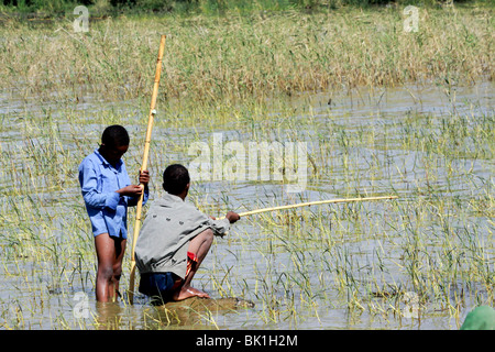 Africa, Etiopia, bambini pesci di fiume Foto Stock