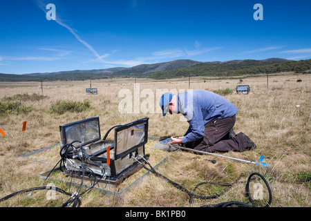 Un esperimento scientifico da scienziati provenienti da Università di Sydney, Australia, studiare C02 scambio tra suolo e atmosfera. Foto Stock