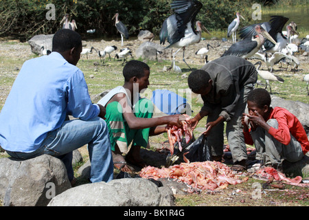 Africa, Etiopia, bambini pesci di fiume Foto Stock