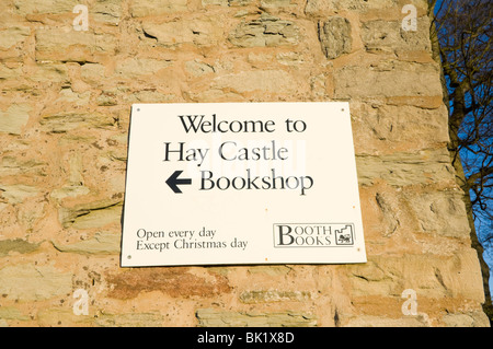 Hay Castle Bookshop segno Hay-on-Wye Herefordshire UK Foto Stock