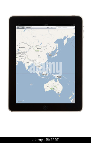 Un computer tablet iPad la visualizzazione dell'applicazione Mappe evidenziando East Asia e Australia Foto Stock