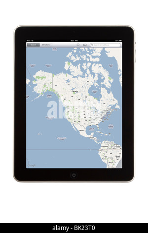 Un computer tablet iPad la visualizzazione dell'applicazione Mappe evidenziando l'America del Nord Foto Stock