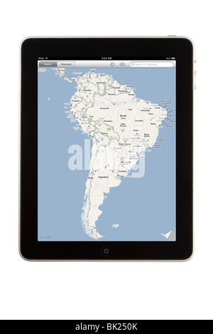 Un computer tablet iPad la visualizzazione dell'applicazione Mappe evidenziando in Sud America Foto Stock