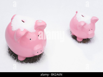 Salvadanaio di banche nella neve Foto Stock