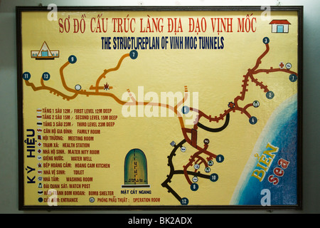 Piano di struttura per il famoso Vinh Moc tunnel nella zona smilitarizzata tra il nord ed il Sud del Vietnam Foto Stock