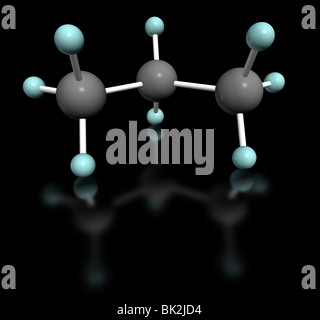3D modello molecolare di propano su sfondo nero Foto Stock