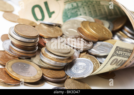 Avvisatore acustico da dollar denominazioni con belle monete Foto Stock