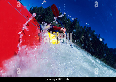 Il kayak sul fiume Snake, Wyoming. Foto Stock