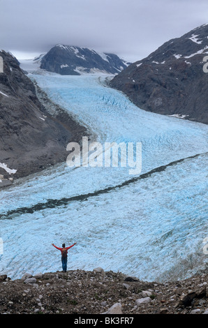 Affacciato sul ghiacciaio Muir nella estremità superiore di ingresso di Muir nel braccio orientale del Glacier Bay nel Parco Nazionale di Glacier Bay, Alaska. Foto Stock