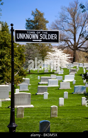 Segno per la tomba del Milite Ignoto in Al Cimitero Nazionale di Arlington, Arlington Virginia STATI UNITI D'AMERICA Foto Stock