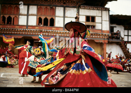 Black Hat Dance, Regno del Bhutan Foto Stock