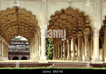 Dettagli architettonici di Diwan i-Am Hall presso il Forte Rosso di Agra, India Foto Stock