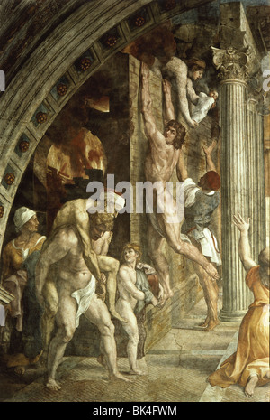Titolo: Incendio di Borgo - Dettaglio di un murale di Raffaello nel Palazzo Vaticano, Roma Foto Stock