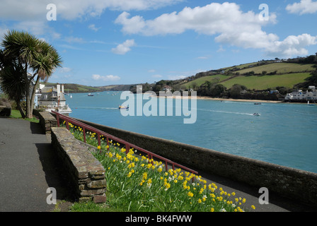 Una terrazza che si affaccia sul Tagliamento a Salcombe, South Devon, in Inghilterra. Foto Stock