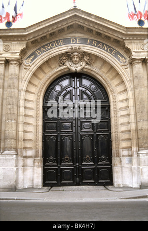 La Banque de France segno sulla porta, Parigi, Francia Foto Stock